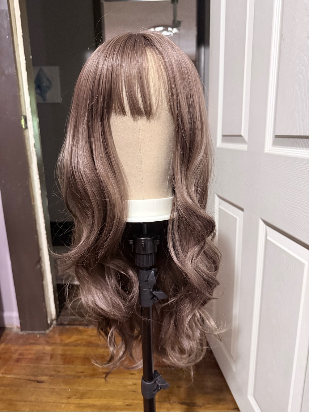 Long Wavy Women's Wig with Bangs natural brown